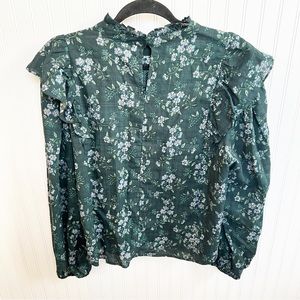 a.n.a NWT Dark Green Floral High Ruffle Neck Long Sleeve Blouse Size XL